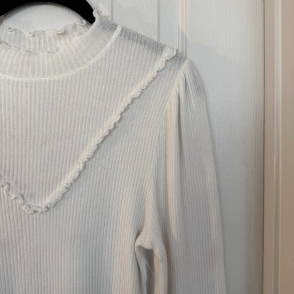 NWOT, Free People Love Struck Turtleneck Ribbed Blouse, White, Size XL - Picture 4 of 16